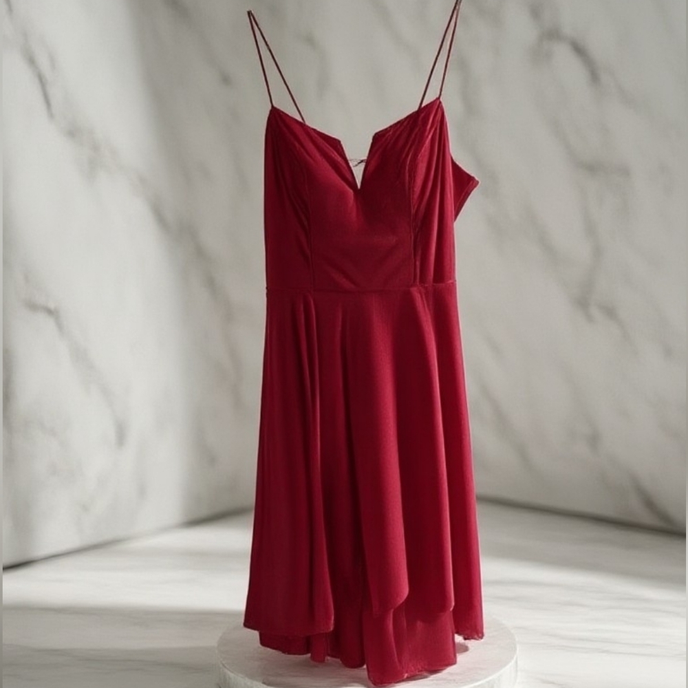 City Studio Plunge Neck Skater Red Dress